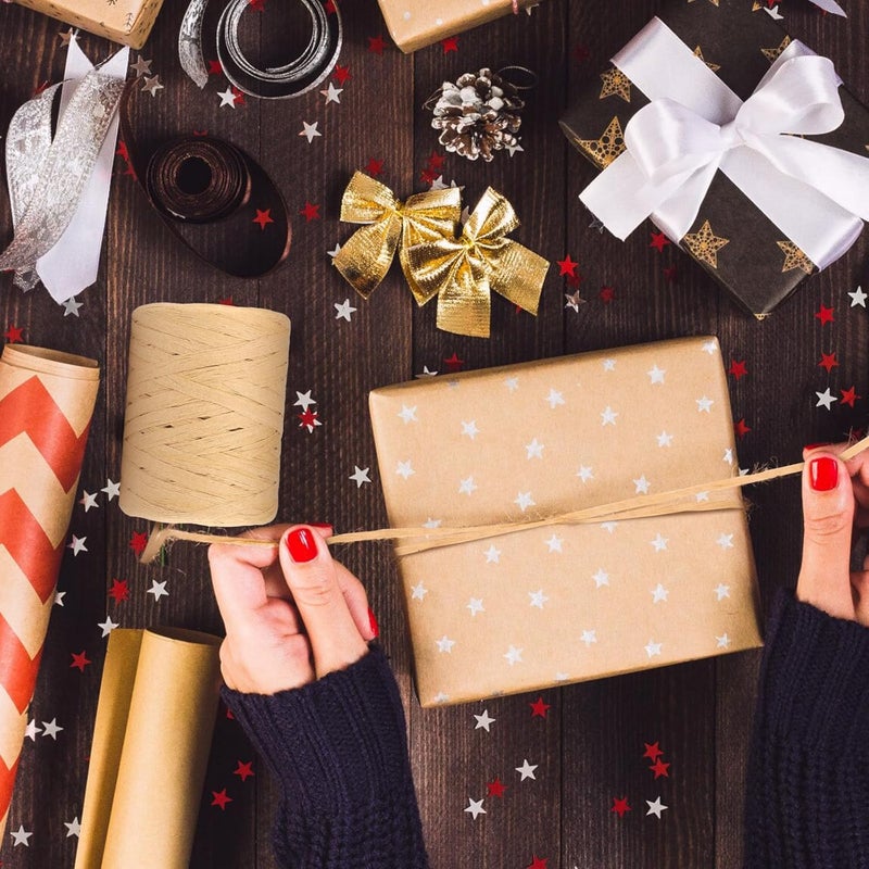 g2plus 218 Yards Raffia Paper Craft Ribbon, 1/4 Inch Wide, Brown Raffia Packing Twine String for Gift Wrapping, DIY Arts&Crafts, Crochet Supplies, Christmas Holiday Decoration - Image 4